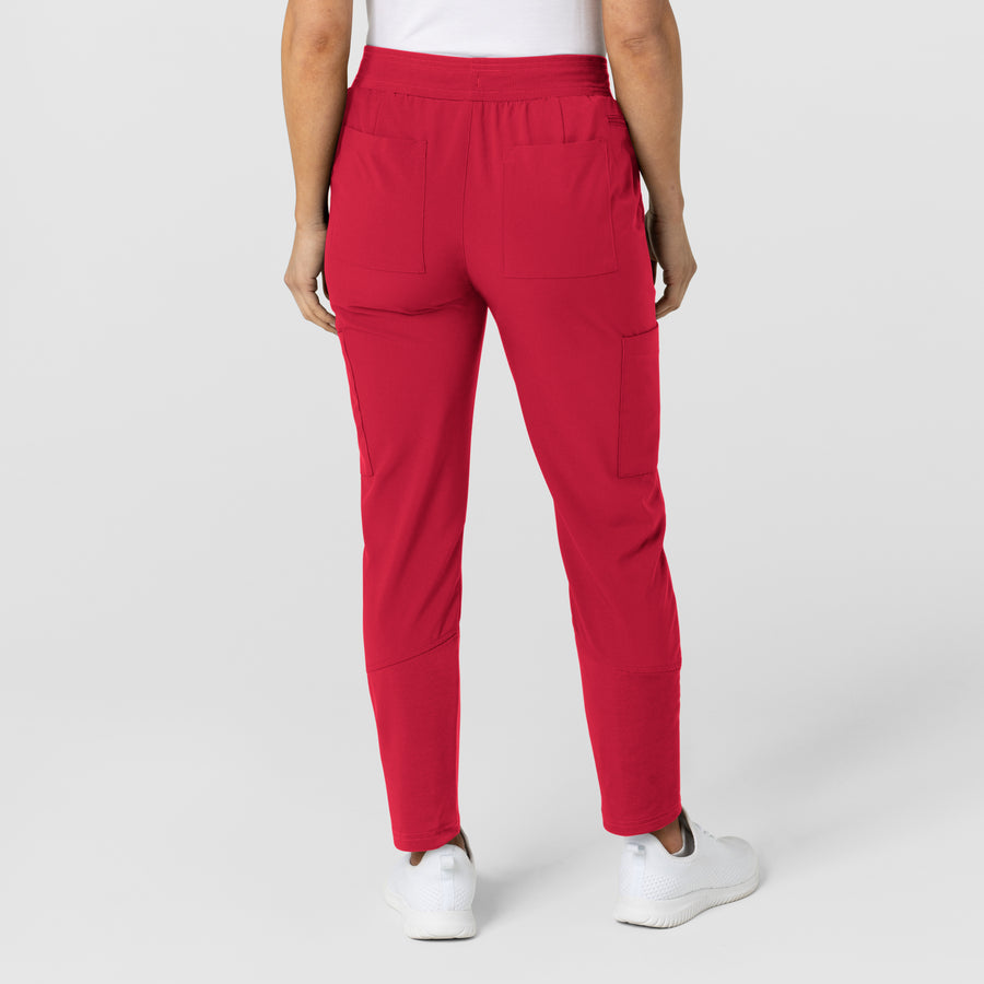 W123 Women's Flex-n-Reach Track Scrub Pant Red back view