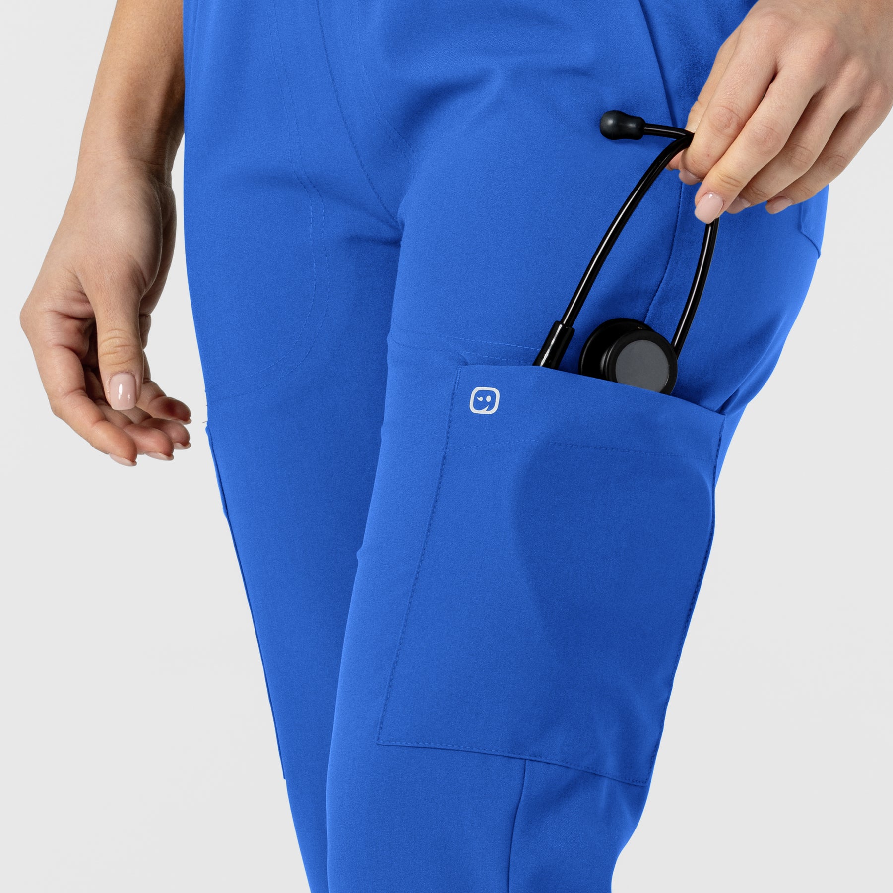 W123 Women's Flex-n-Reach Track Scrub Pant Royal hemline detail