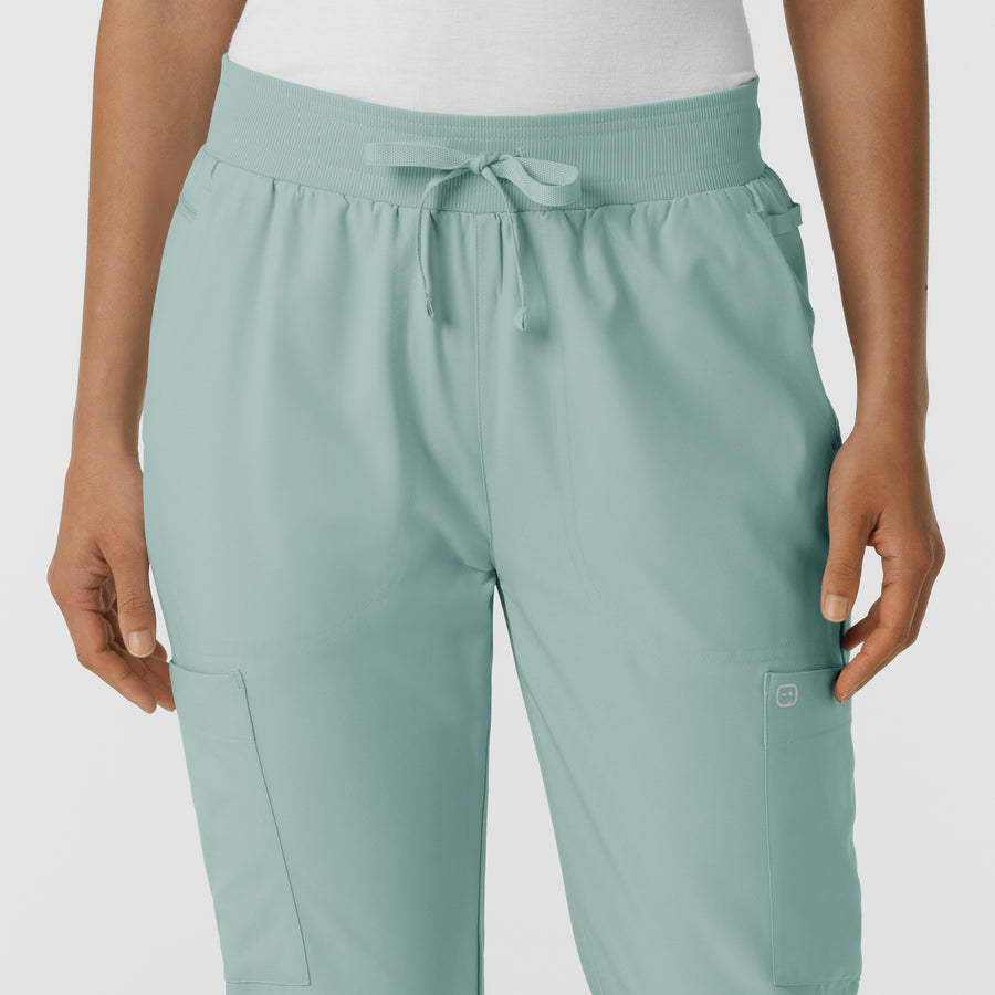 W123 Women's Flex-n-Reach Track Scrub Pant Sky Blue front detail