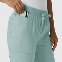 W123 Women's Flex-n-Reach Track Scrub Pant Sky Blue hemline detail