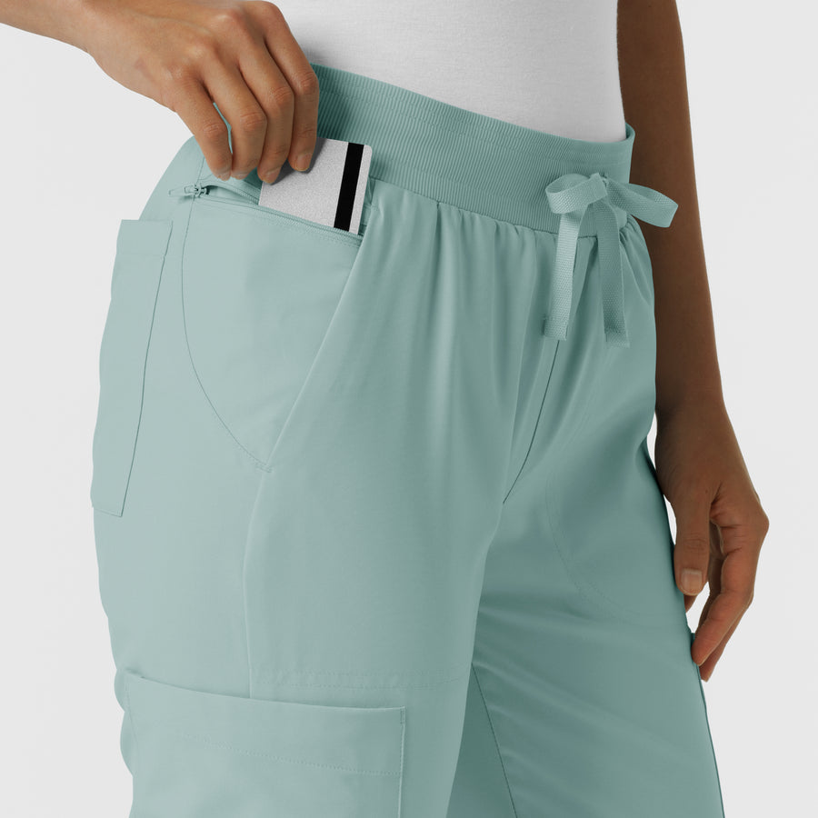 W123 Women's Flex-n-Reach Track Scrub Pant Sky Blue hemline detail