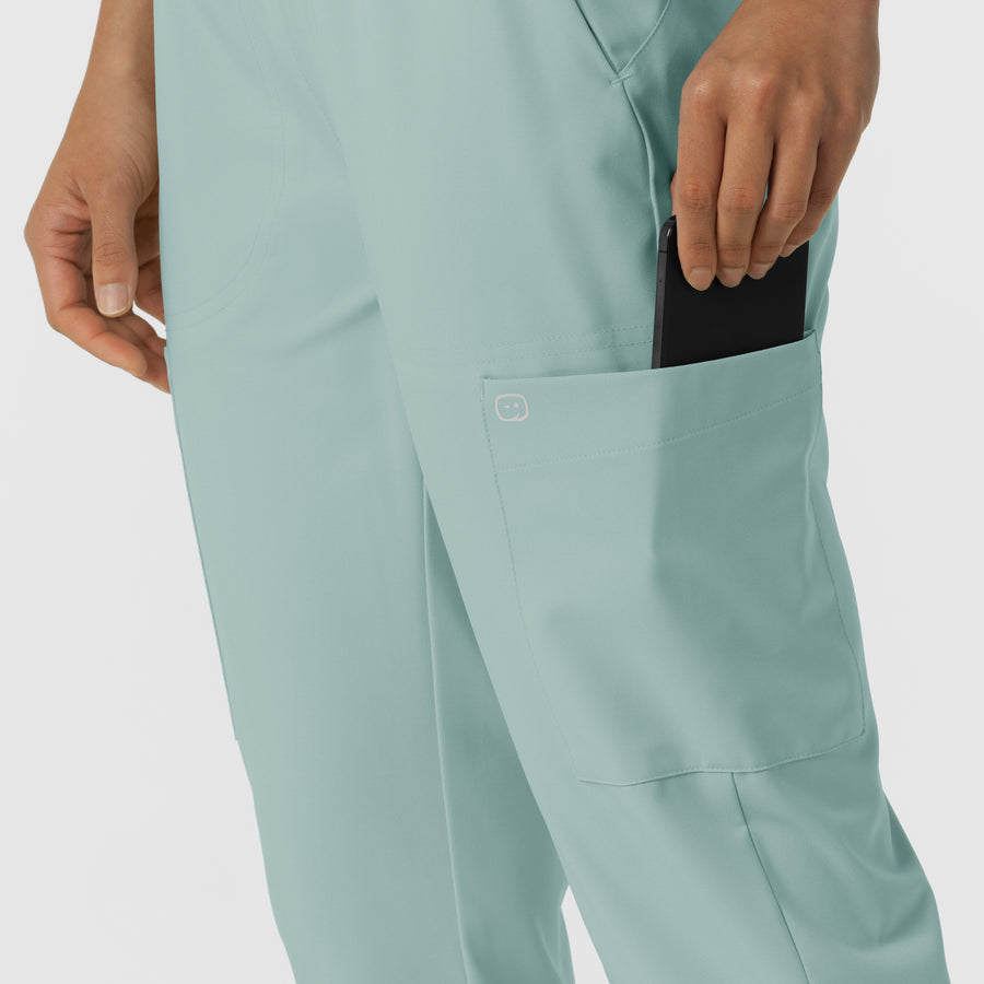 W123 Women's Flex-n-Reach Track Scrub Pant Sky Blue back detail
