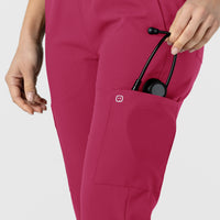 W123 Women's Flex-n-Reach Track Scrub Pant Viva Magenta hemline detail