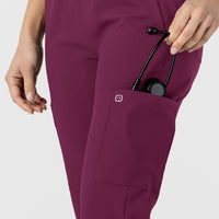 W123 Women's Flex-n-Reach Track Scrub Pant Wine hemline detail