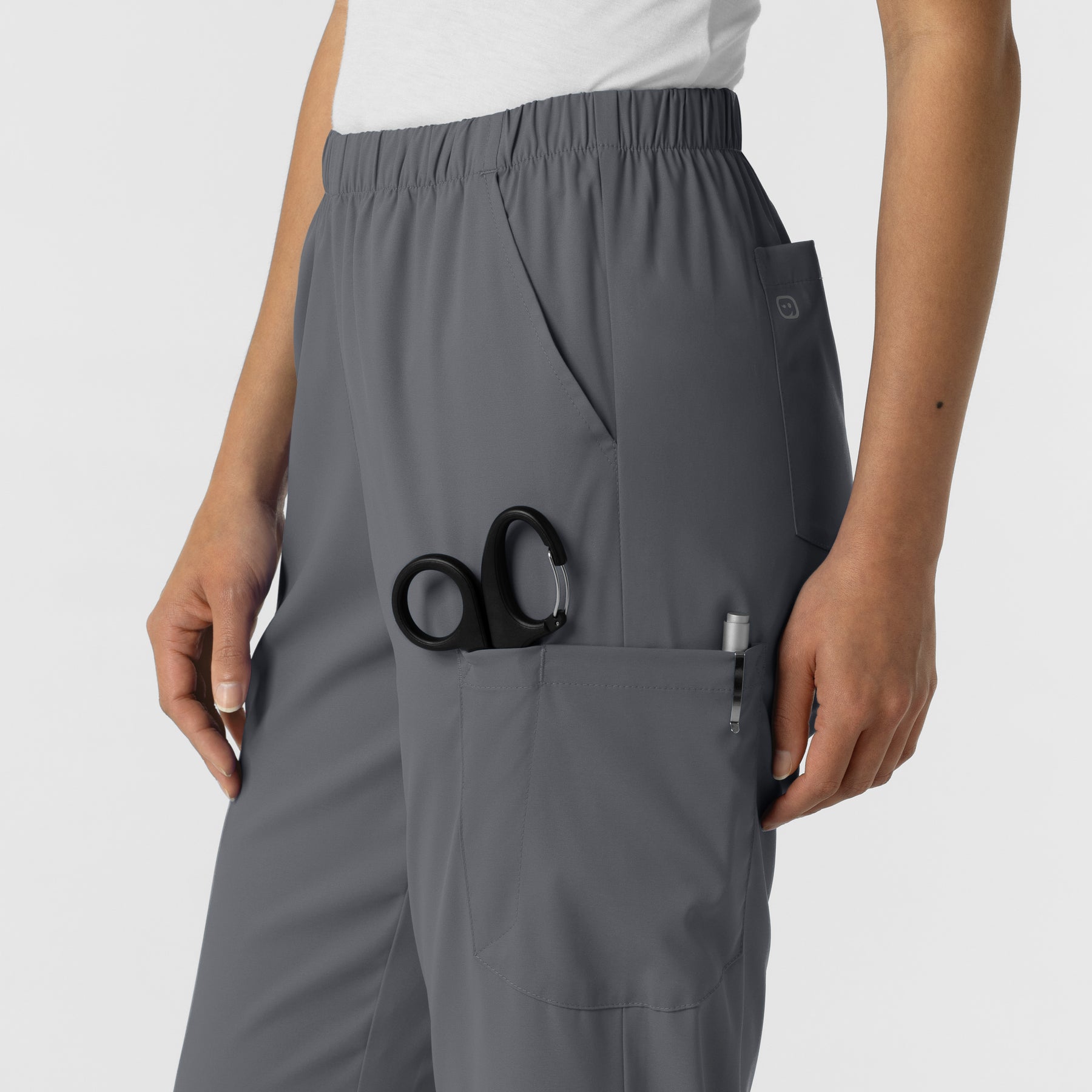 Boundless Unisex Straight Leg Scrub Pant - Pewter right cargo pocket with scissor pocket