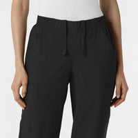 W123 Women's Cargo Utility Scrub Pant Black front detail
