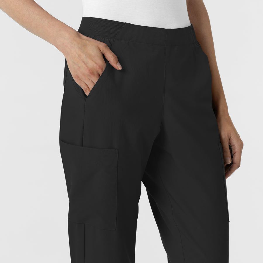 W123 Women's Cargo Utility Scrub Pant Black side detail 2