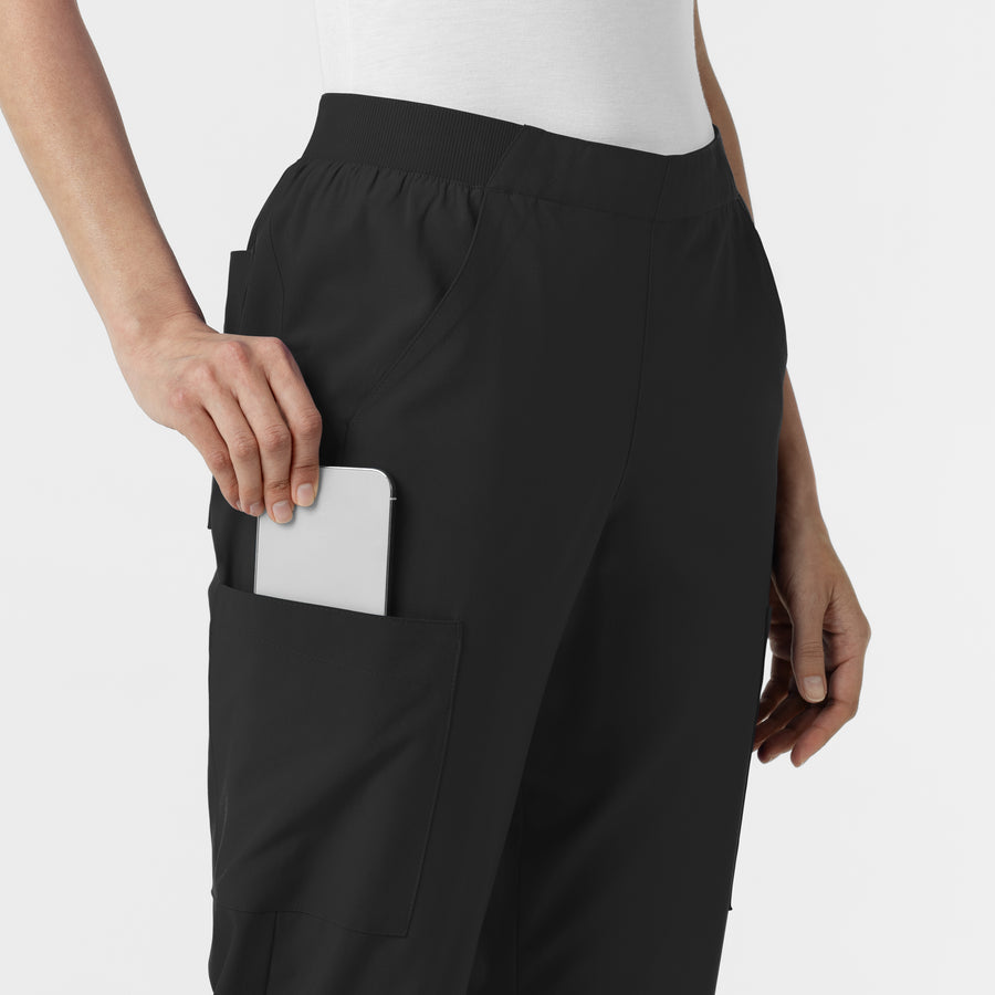 W123 Women's Cargo Utility Scrub Pant Black hemline detail