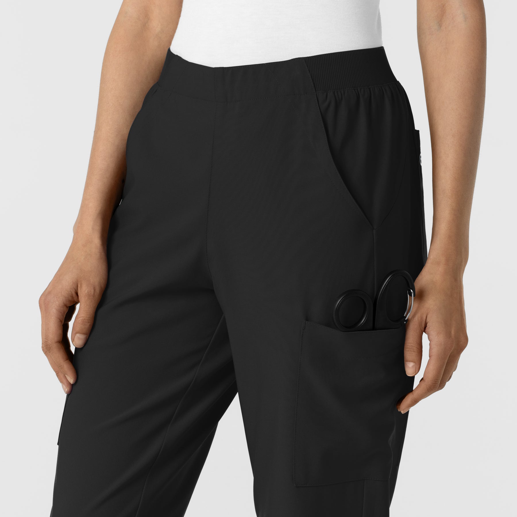 W123 Women's Cargo Utility Scrub Pant Black back detail