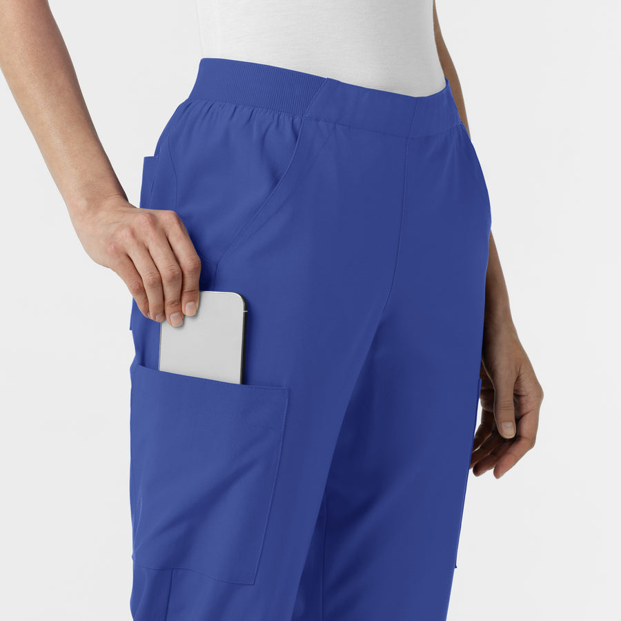 W123 Women's Cargo Utility Scrub Pant Galaxy Blue hemline detail