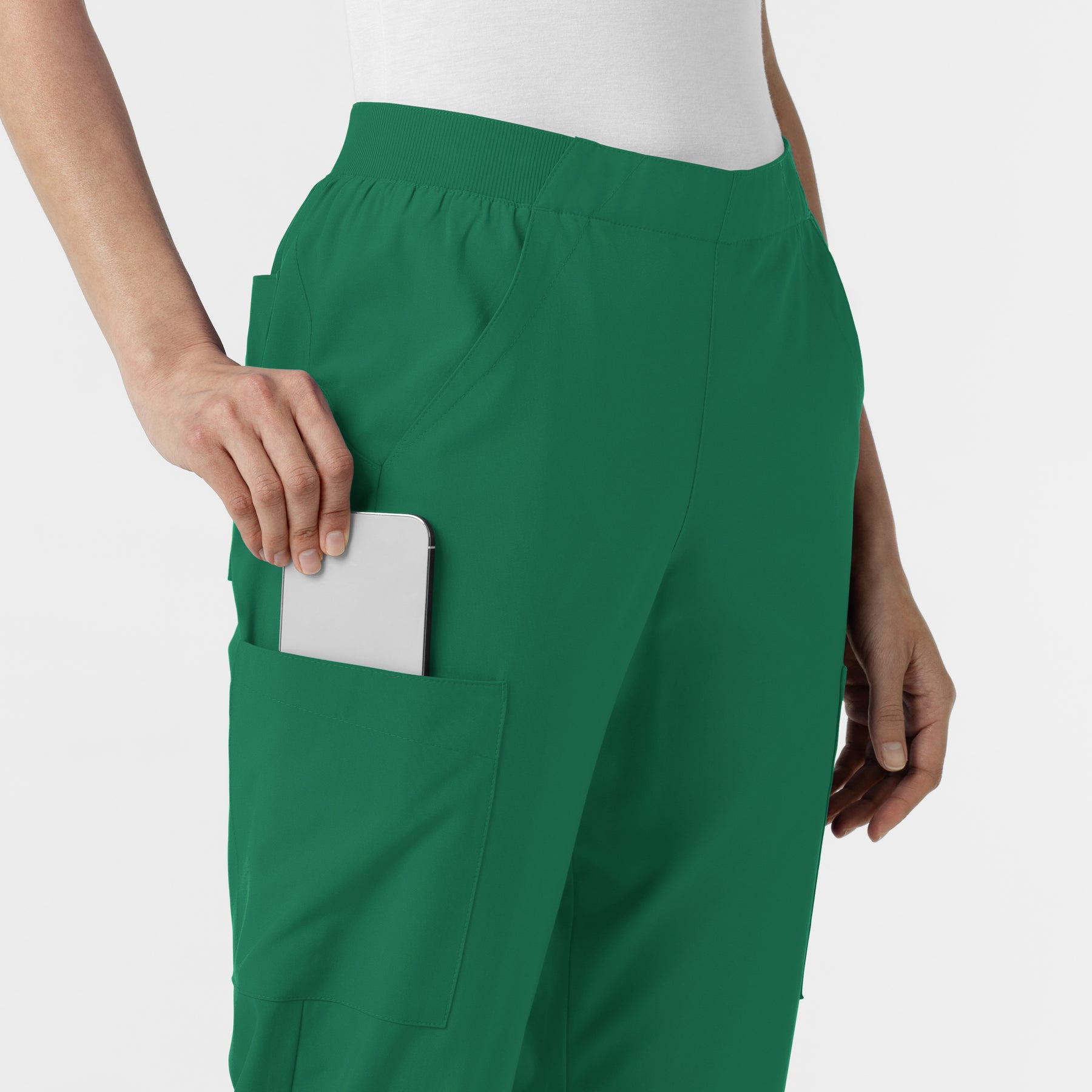 W123 Women's Cargo Utility Scrub Pant Hunter hemline detail