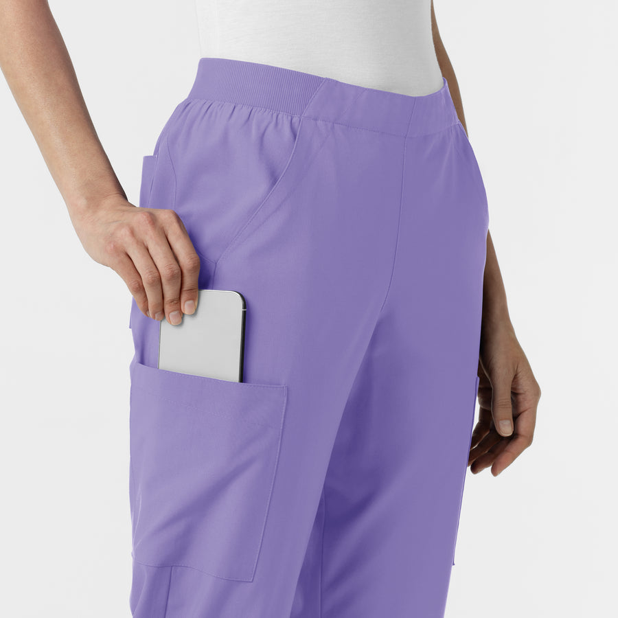 W123 Women's Cargo Utility Scrub Pant Iris Purple hemline detail
