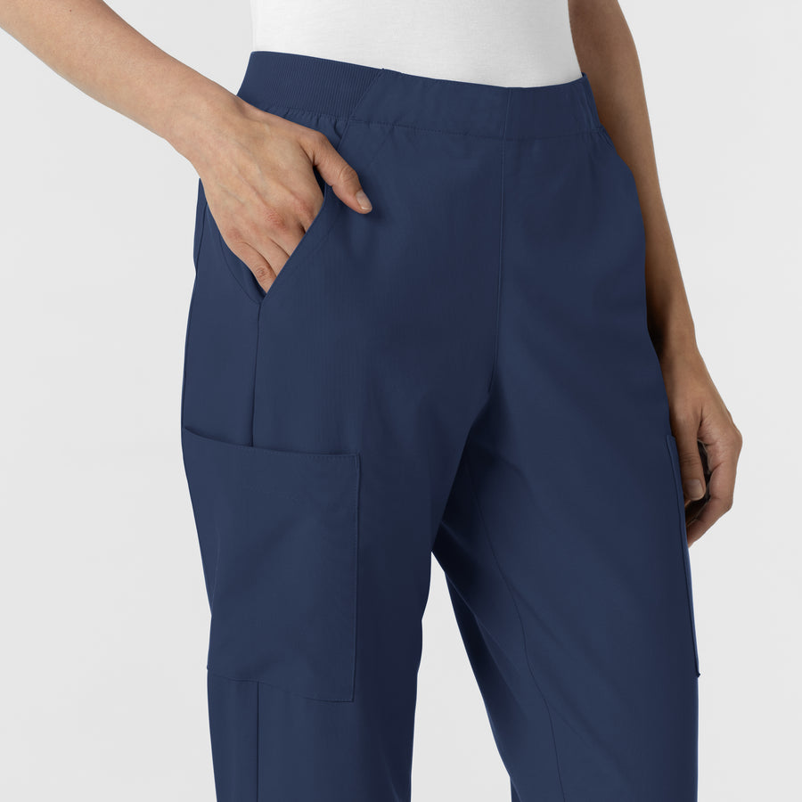 W123 Women's Cargo Utility Scrub Pant Navy side detail 2
