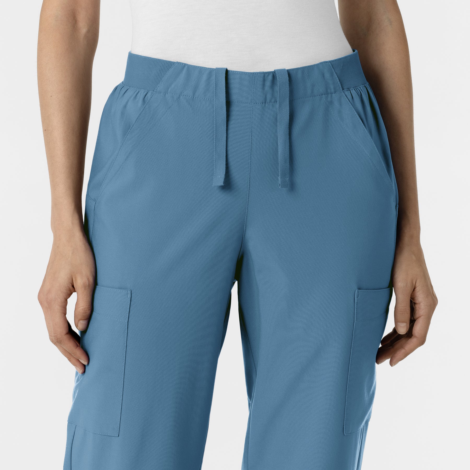 W123 Women's Cargo Utility Scrub Pant Pacific Blue front detail
