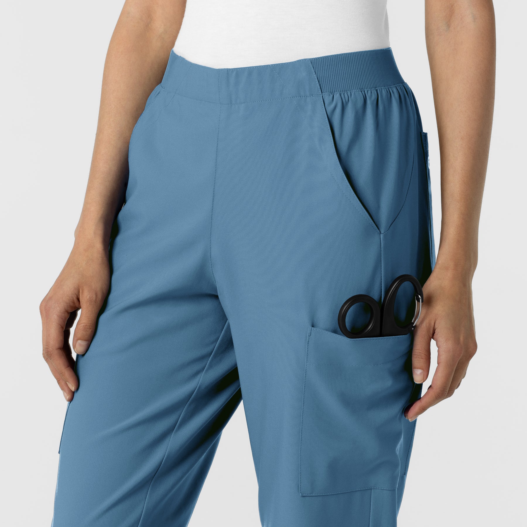 W123 Women's Cargo Utility Scrub Pant Pacific Blue back detail