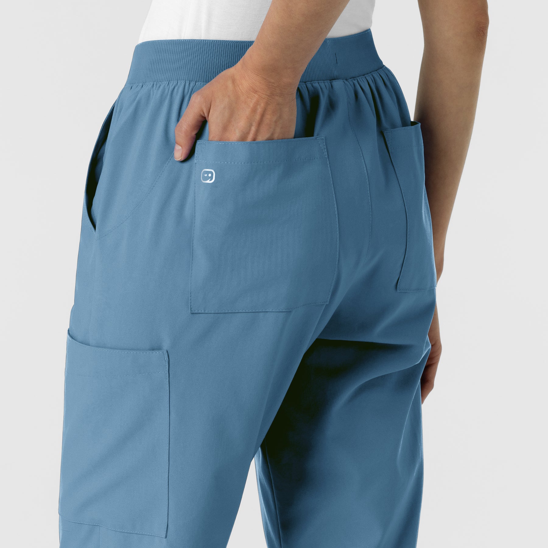 W123 Women's Cargo Utility Scrub Pant Pacific Blue back pocket