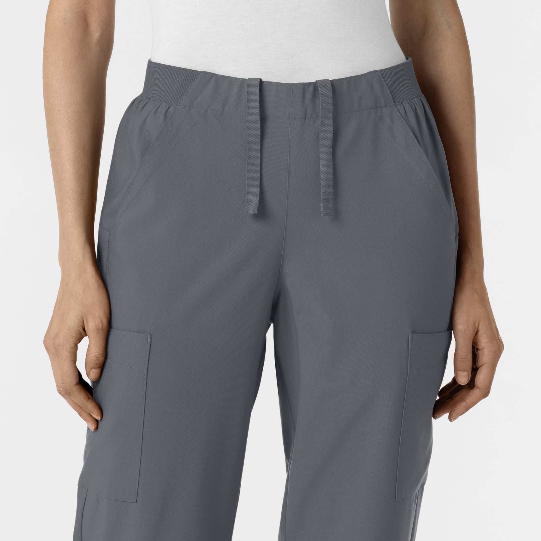 W123 Women's Cargo Utility Scrub Pant Pewter front detail