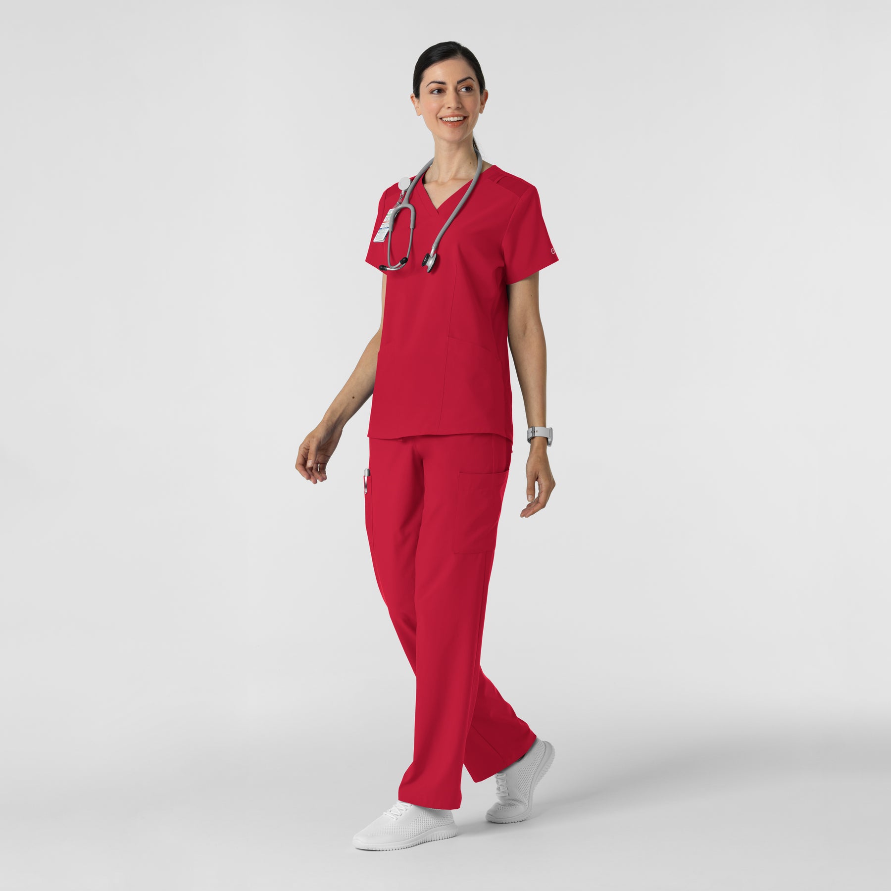 W123 Women's Cargo Utility Scrub Pant Red full scrub set