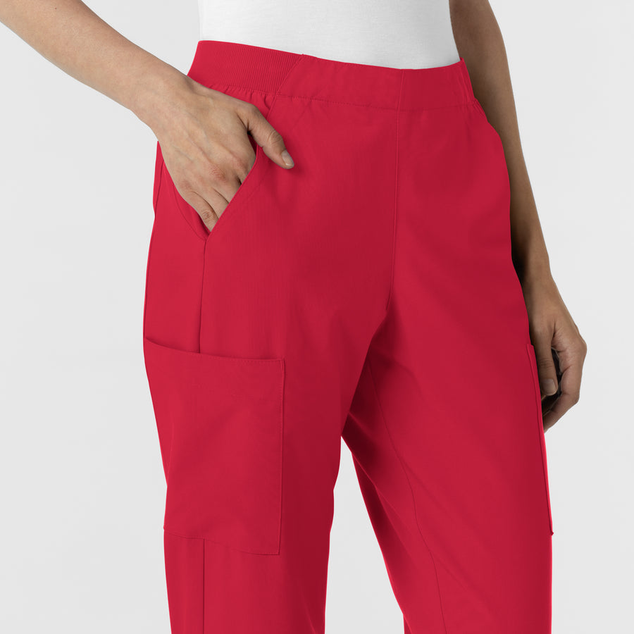 W123 Women's Cargo Utility Scrub Pant Red side detail 2