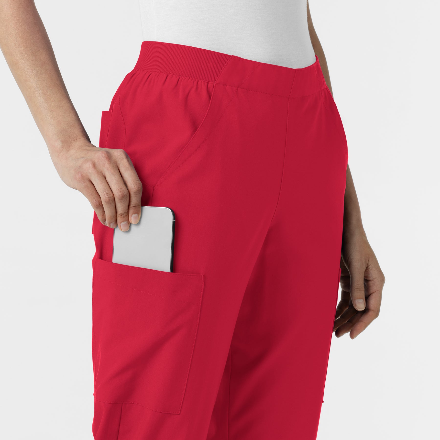 W123 Women's Cargo Utility Scrub Pant Red hemline detail