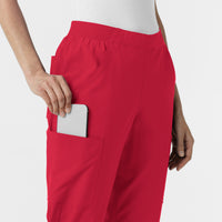 W123 Women's Cargo Utility Scrub Pant Red hemline detail