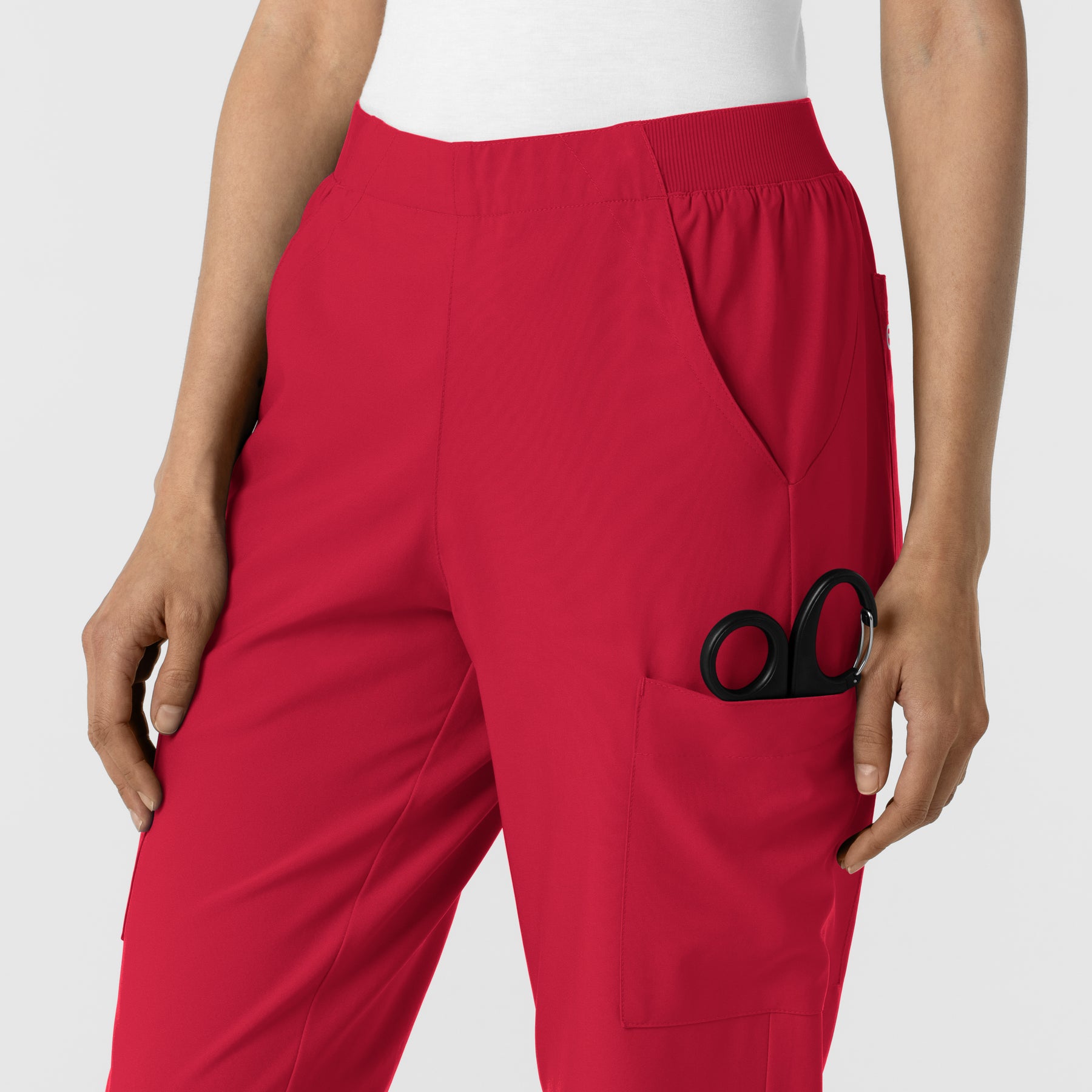 W123 Women's Cargo Utility Scrub Pant Red back detail
