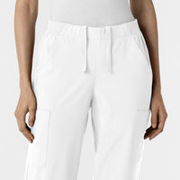W123 Women's Cargo Utility Scrub Pant White front detail