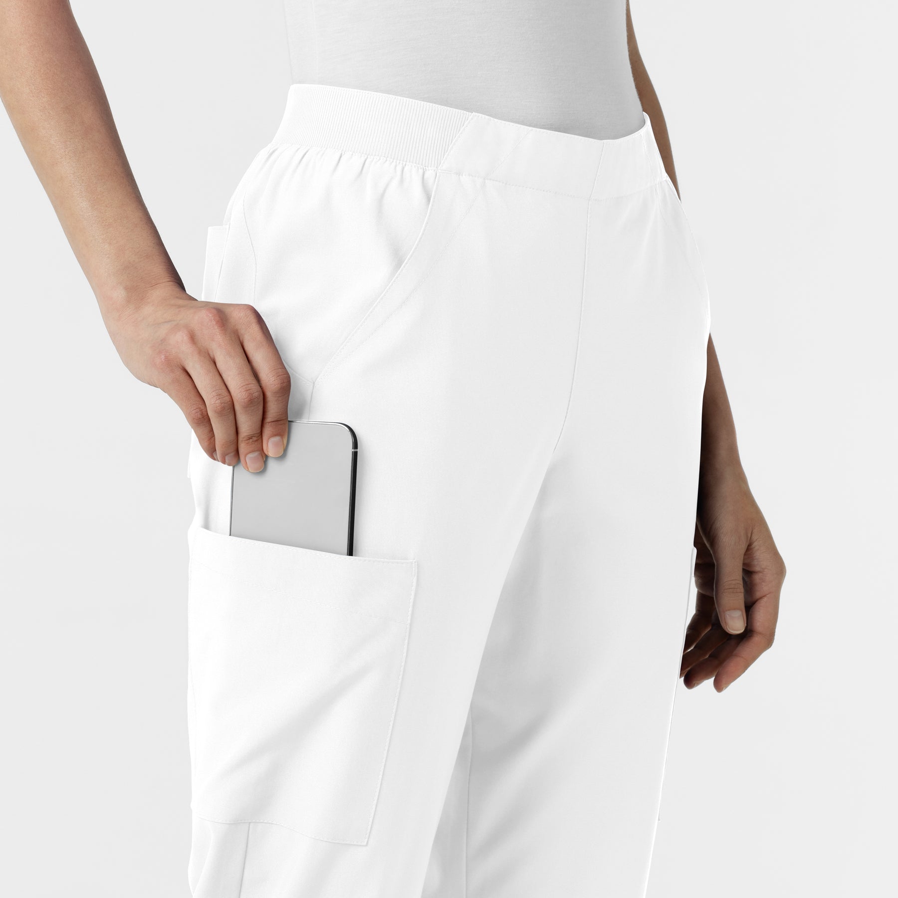 W123 Women's Cargo Utility Scrub Pant White hemline detail