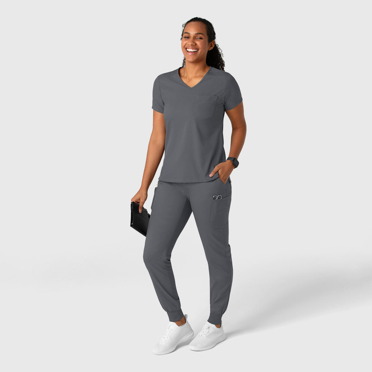 Boundless Women's Jogger Scrub Pant Pewter full scrub set