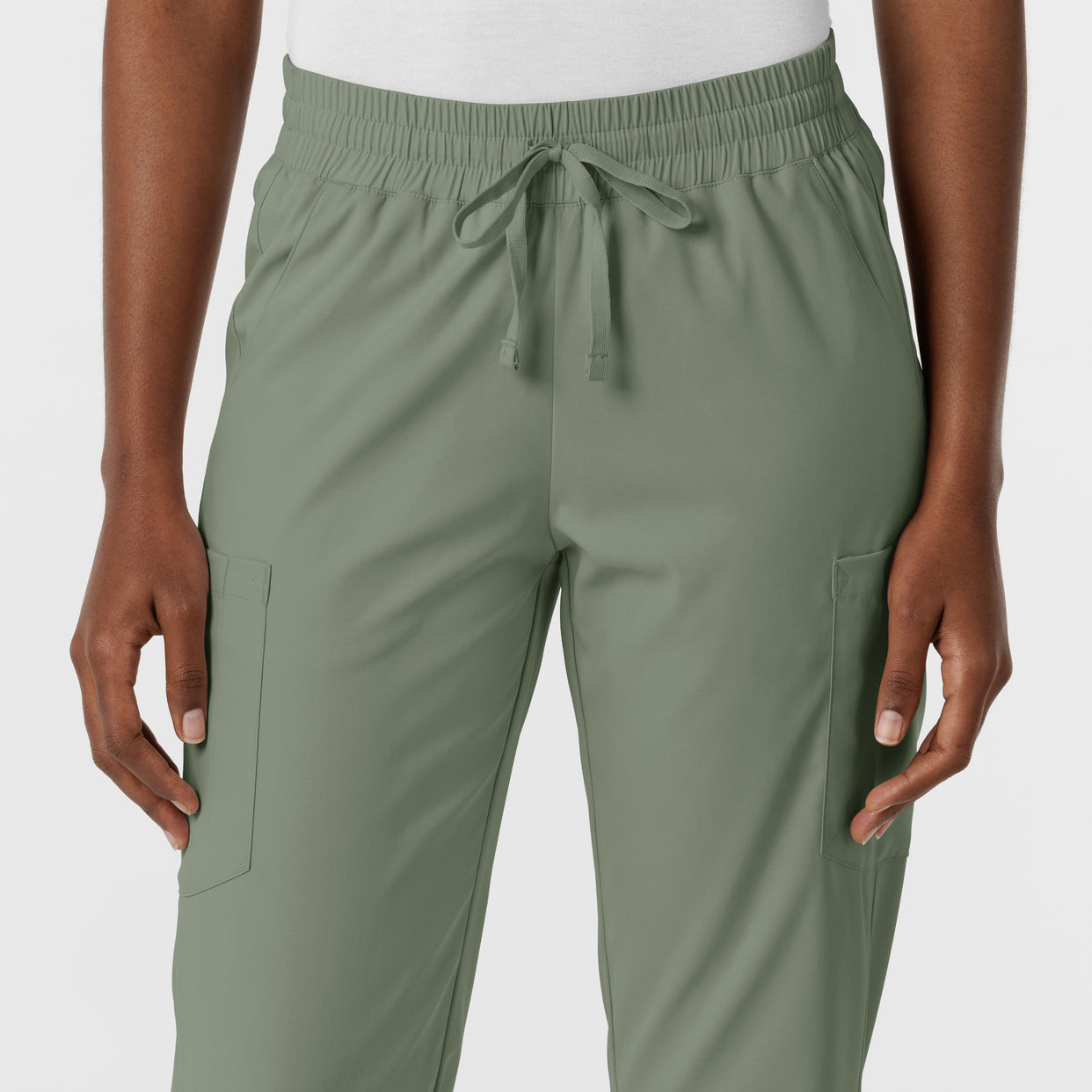 Boundless Women's Jogger Scrub Pant Sage front detail