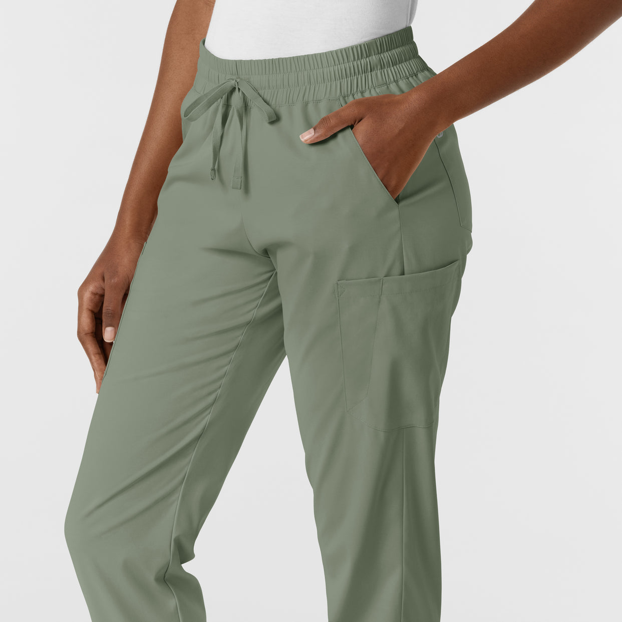 Boundless Women's Jogger Scrub Pant Sage side detail 2