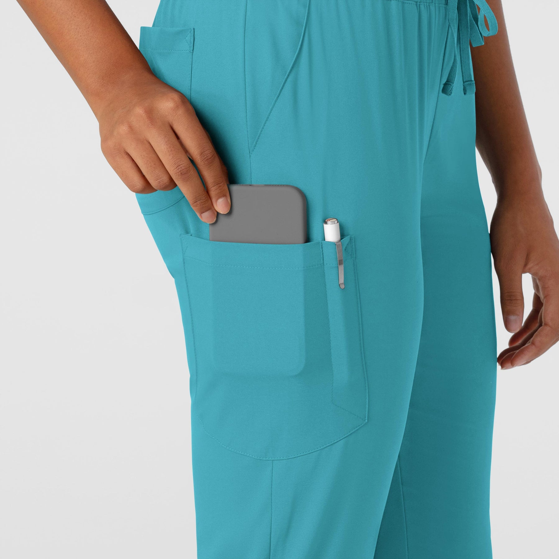 Boundless Women's Jogger Scrub Pant Teal front detail