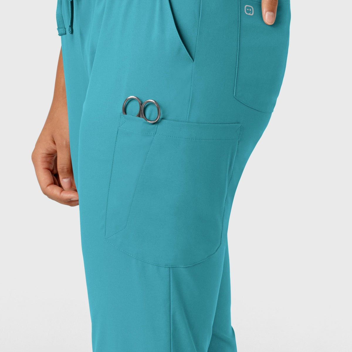 Boundless Women's Jogger Scrub Pant Teal side detail 1