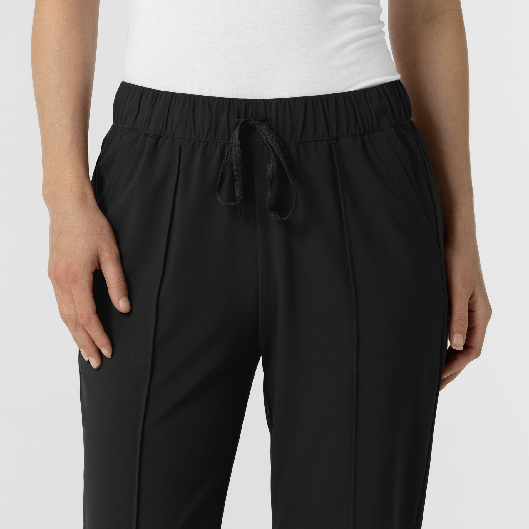 RENEW Edit Women's Tapered Ankle Scrub Trouser Black front detail