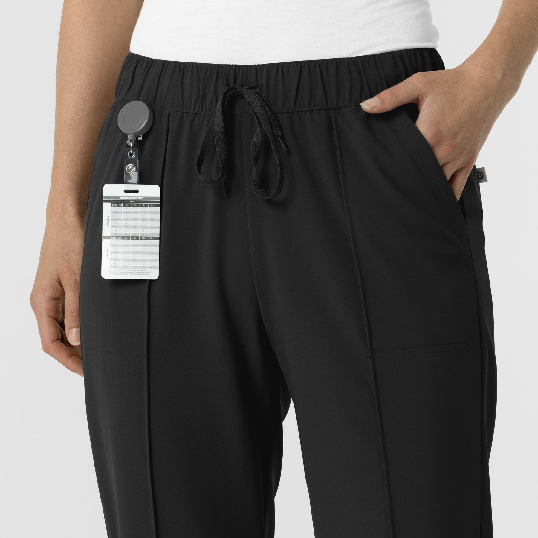 RENEW Edit Women's Tapered Ankle Scrub Trouser Black side detail 1