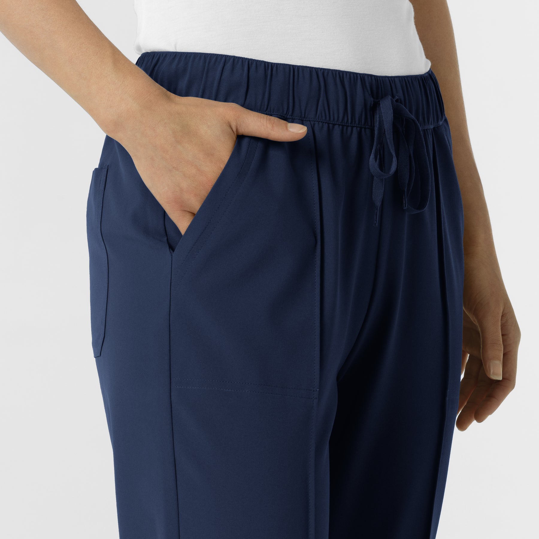 RENEW Edit Women's Tapered Ankle Scrub Trouser Navy side detail 2