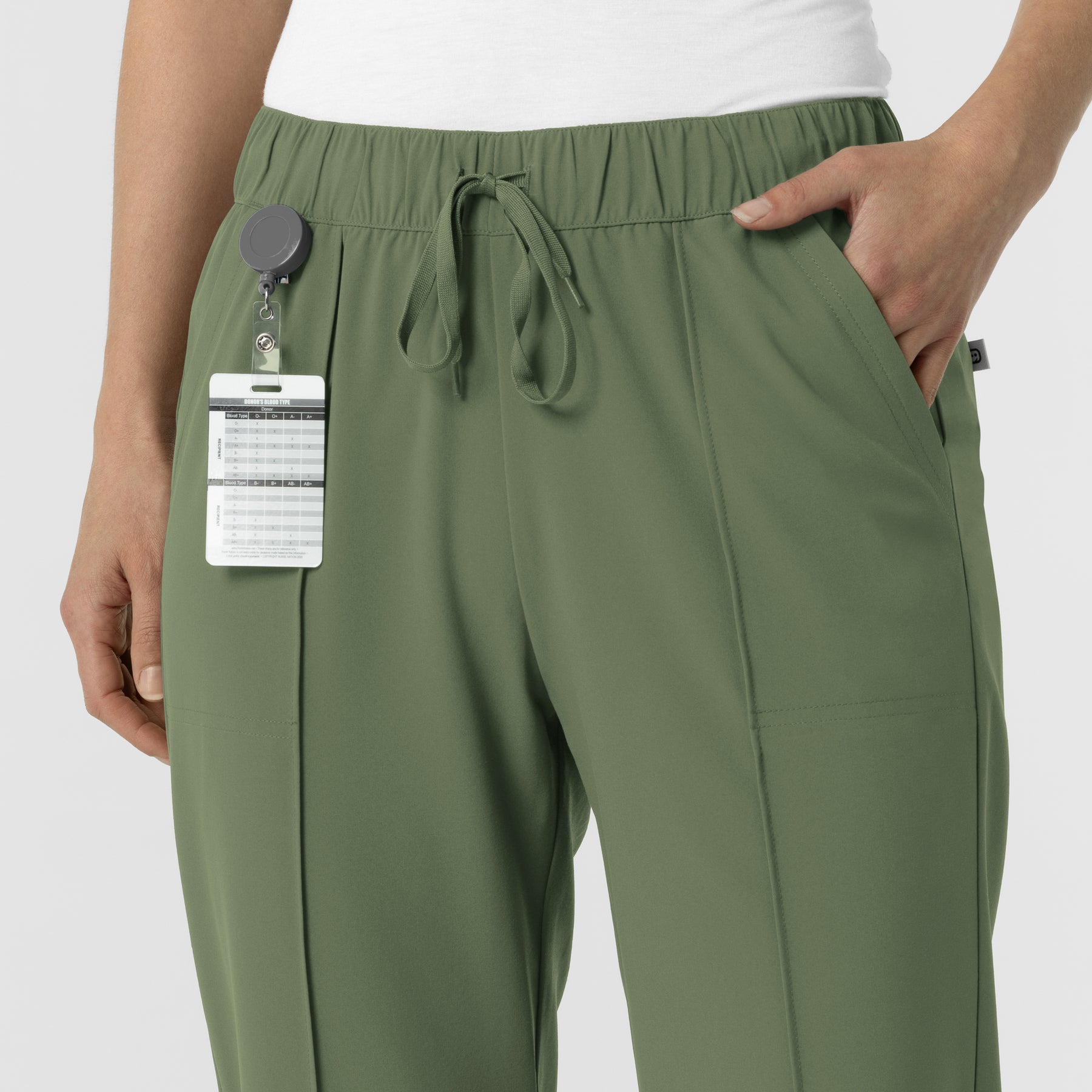 RENEW Edit Women's Tapered Ankle Scrub Trouser Olive side detail 1
