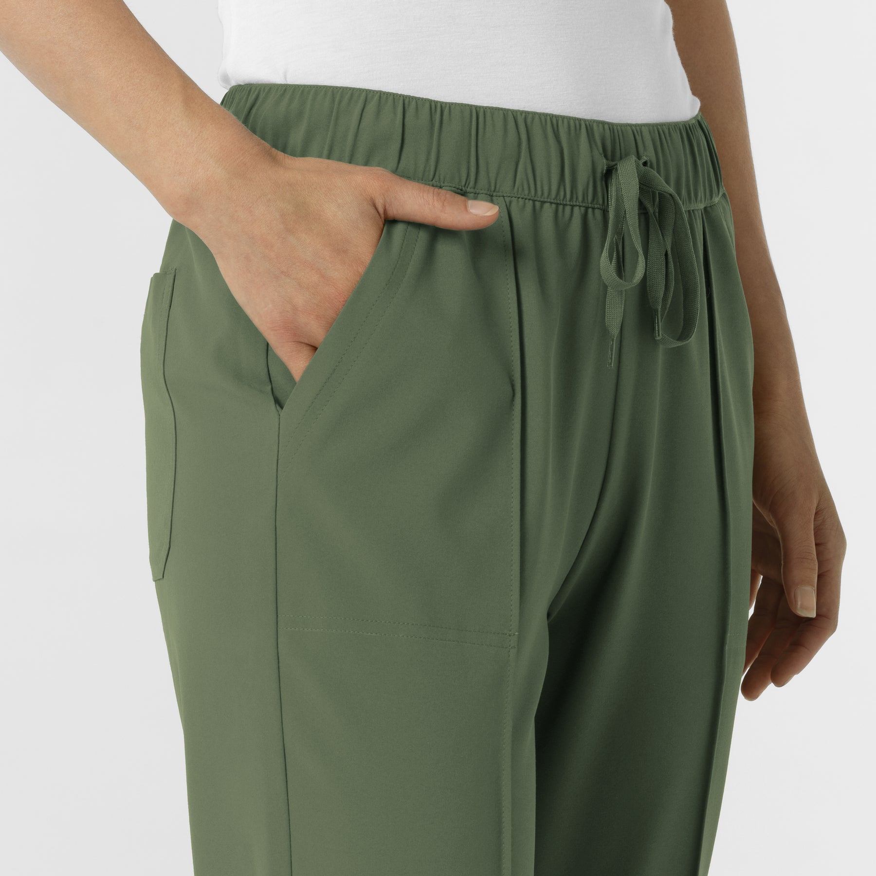 RENEW Edit Women's Tapered Ankle Scrub Trouser Olive side detail 2