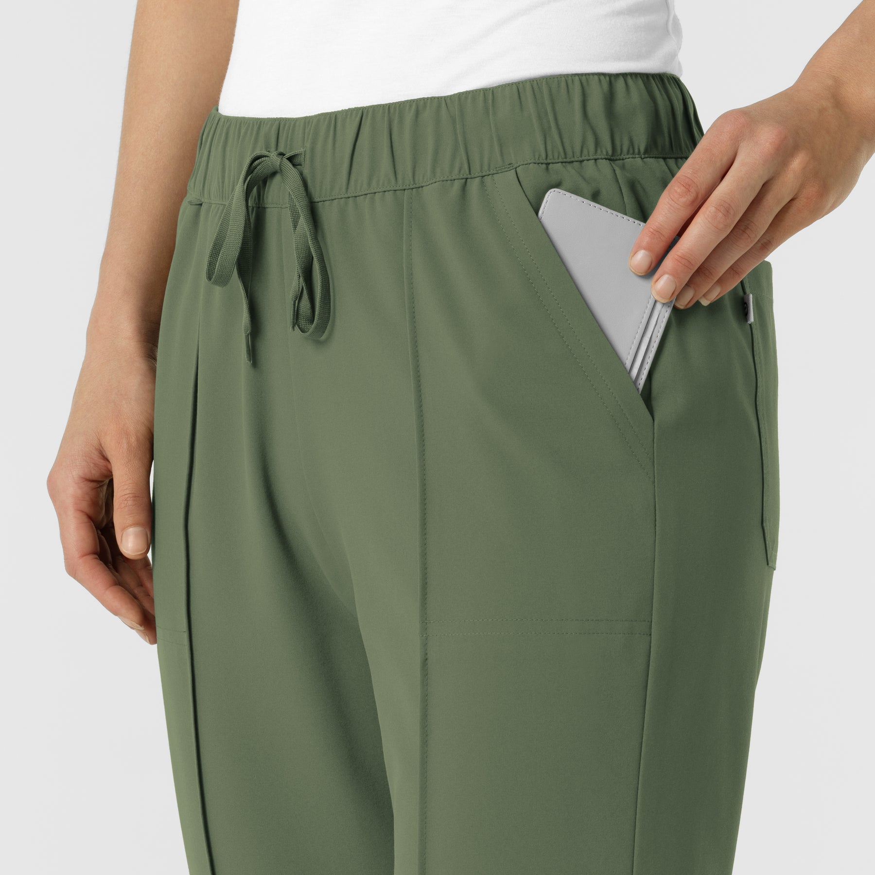 RENEW Edit Women's Tapered Ankle Scrub Trouser Olive hemline detail