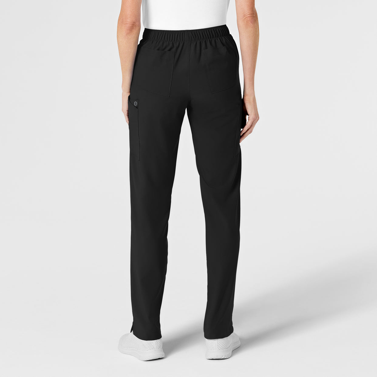 W123 Women's Flat Front Cargo Scrub Pant Black back view