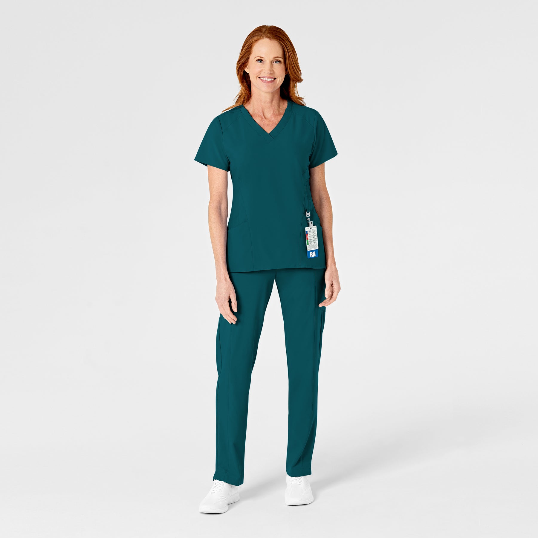 W123 Women's Flat Front Cargo Scrub Pant Caribbean Blue scrub set