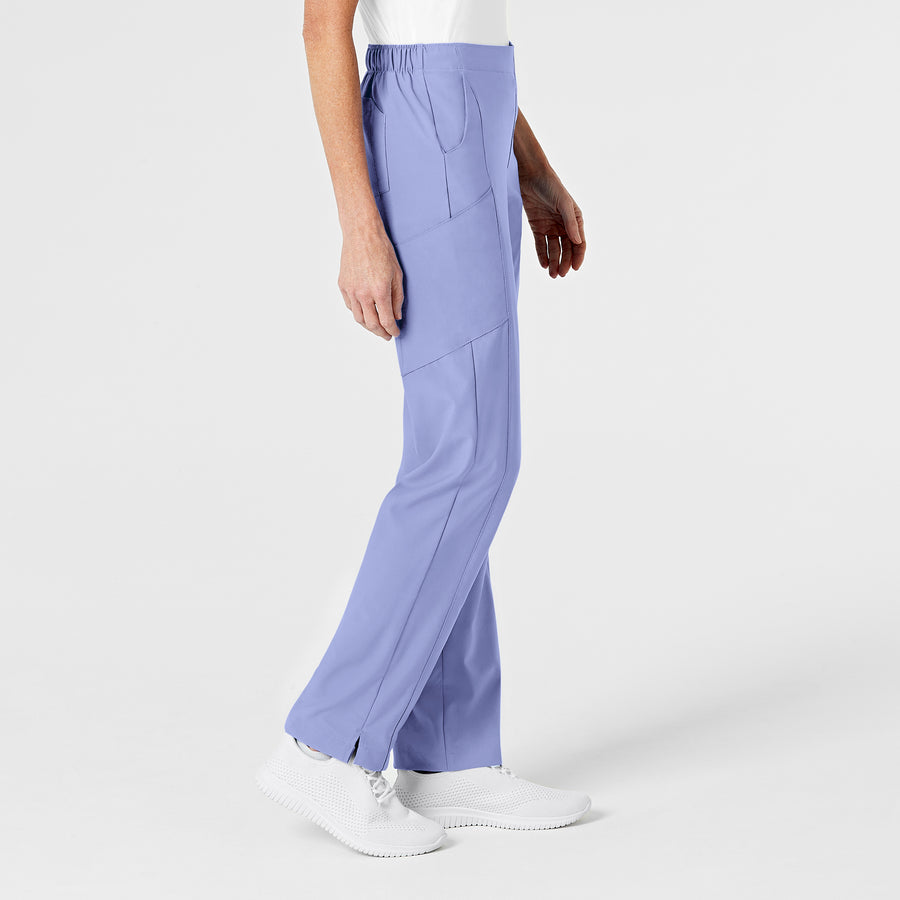 W123 Women's Flat Front Cargo Scrub Pant Ceil Blue side view