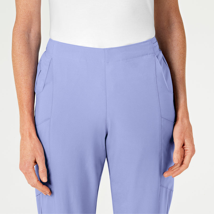 W123 Women's Flat Front Cargo Scrub Pant Ceil Blue front detail