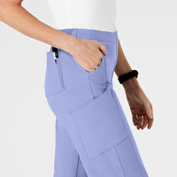 W123 Women's Flat Front Cargo Scrub Pant Ceil Blue side detail 2