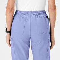 W123 Women's Flat Front Cargo Scrub Pant Ceil Blue back detail