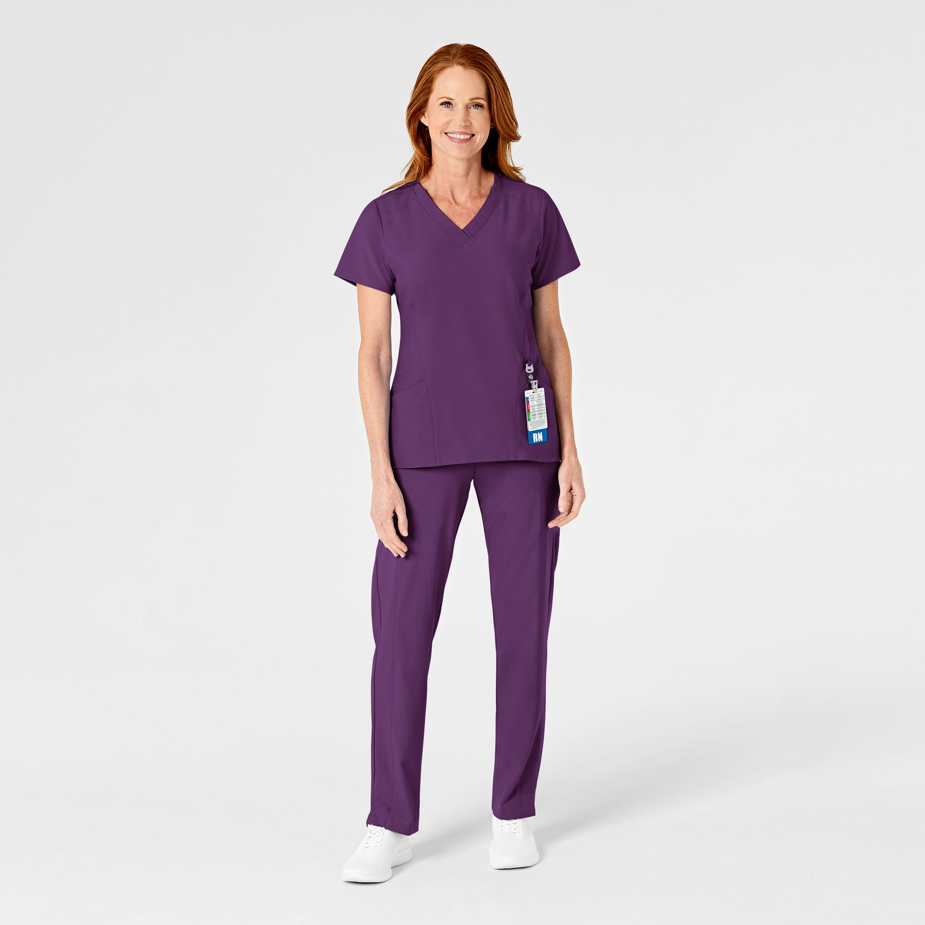 W123 Women's Flat Front Cargo Scrub Pant Eggplant scrub set
