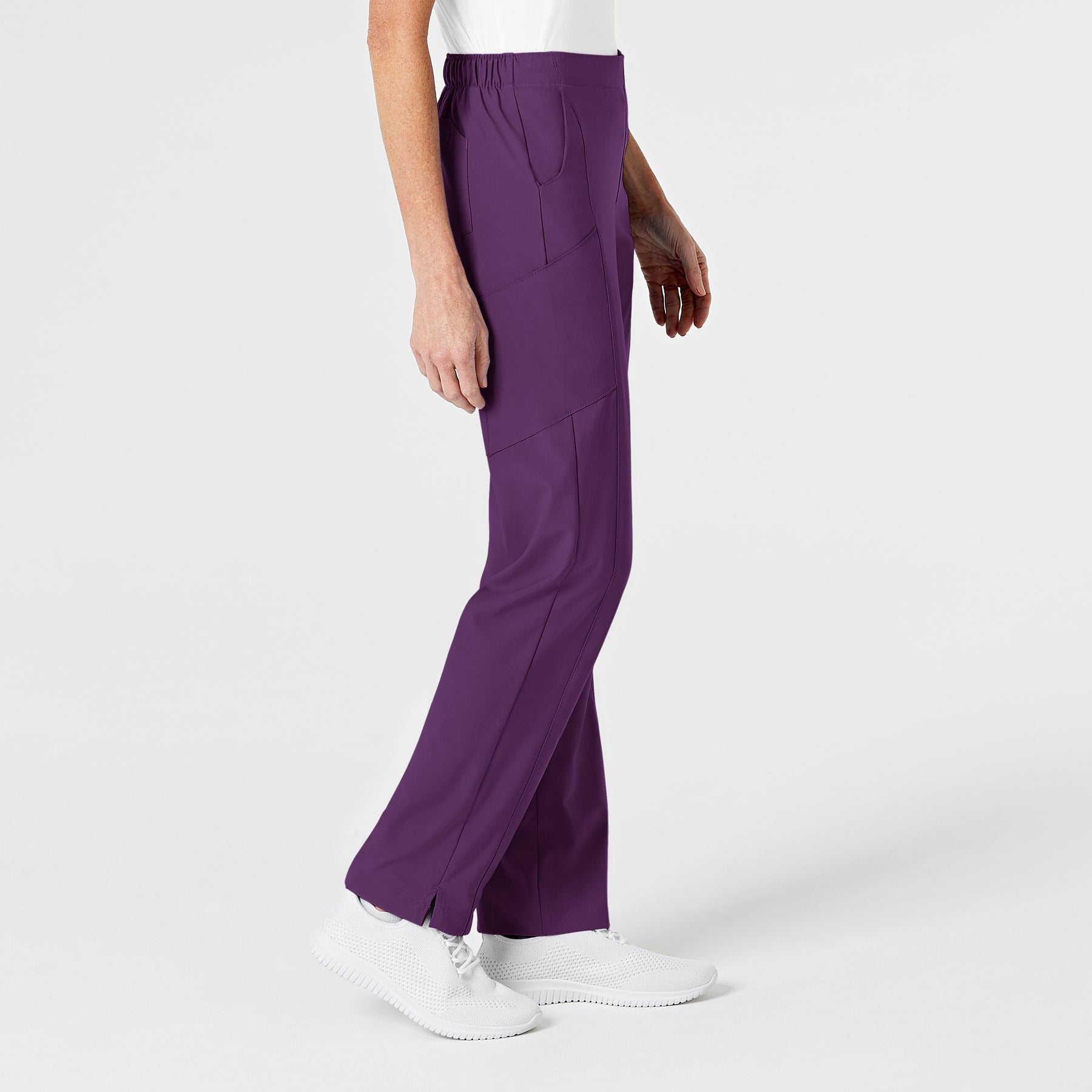 W123 Women's Flat Front Cargo Scrub Pant Eggplant side view