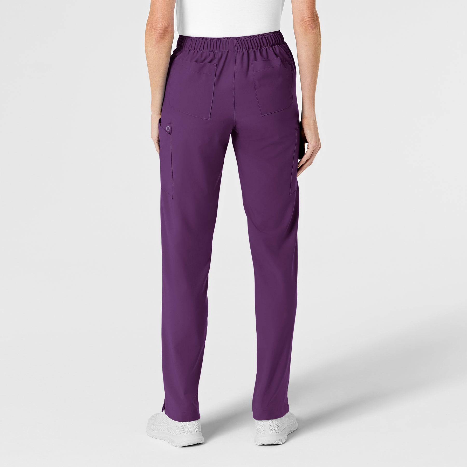 W123 Women's Flat Front Cargo Scrub Pant Eggplant back view