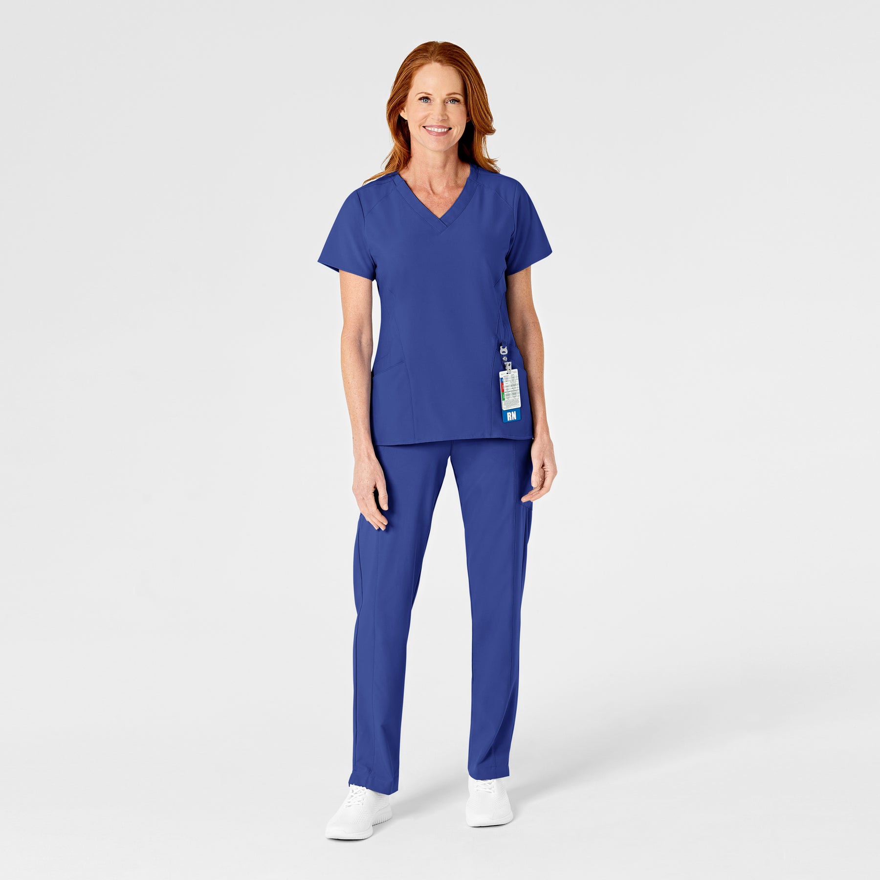 W123 Women's Flat Front Cargo Scrub Pant Galaxy Blue scrub set