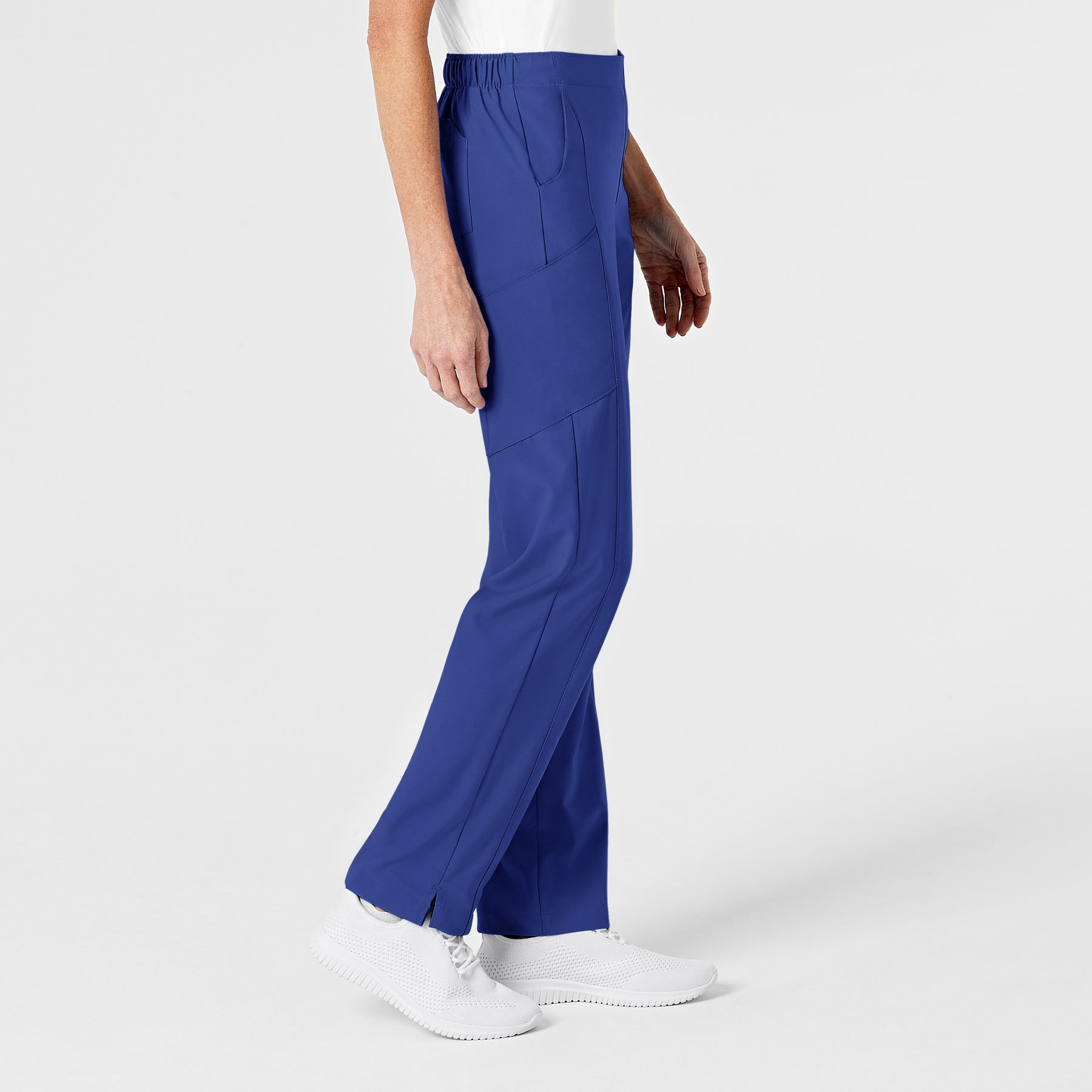 W123 Women's Flat Front Cargo Scrub Pant Galaxy Blue side view